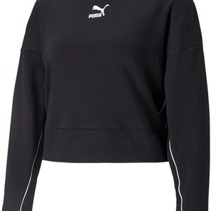 Puma Black Cropped Crew Sweatshirt with White Logo